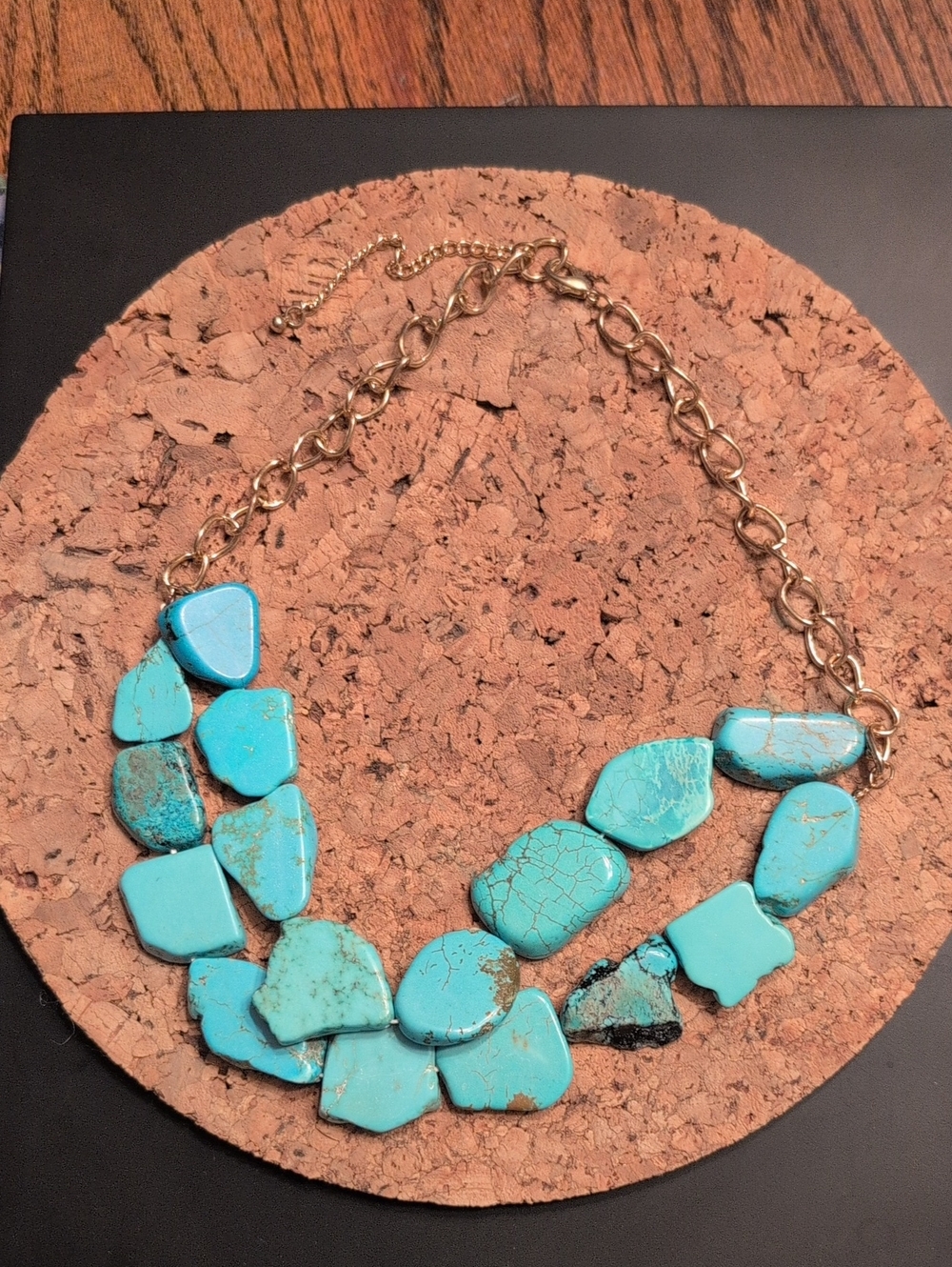 Chico's Slab Faux Turquoise Beaded Statement Necklace Bib Layer